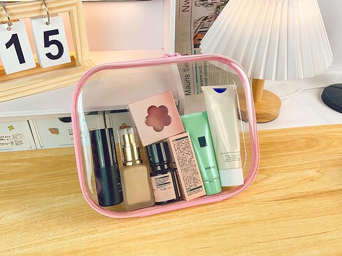 Calantre 6PCS Clear Hard Shell Zipper Case 13.8 * 11.8 * 2 IN (Pink)