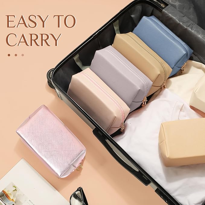 Sanwuta 9 Pcs Makeup Bags Bulk Bridesmaid Proposal Gifts Cosmetic Bags Preppy PU Leather Double Zipper Toiletry Pouch Portable Travel Organizer Case for Women Bachelorette Gift(Pearl Color)