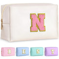 TOPEAST Preppy Stuff Cute Makeup Bag Small Cosmetic Bag Travel Toiletry Bag, Personalized Birthday Wedding Gifts for Mom Teacher Friends Bridesmaids, Preppy Travel Stuff for Girls (Pearly White N)