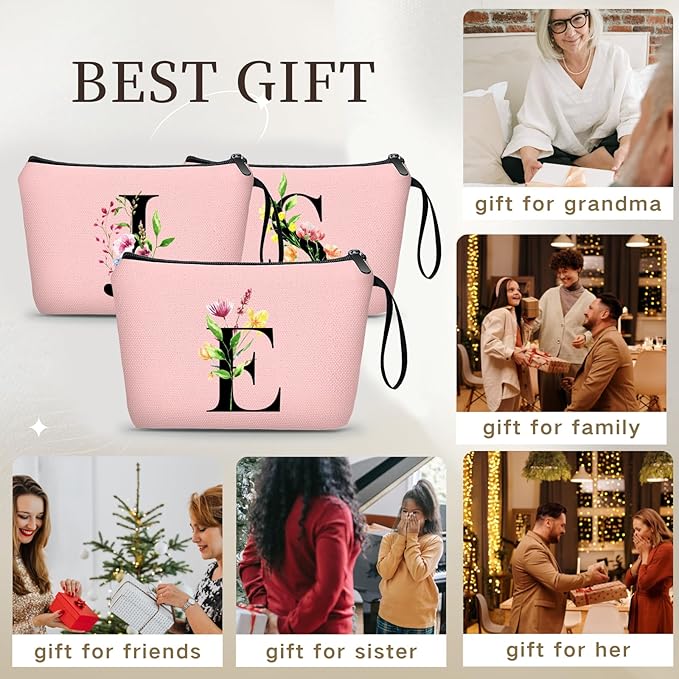 Women Birthday Unique Bride to be Bridal Shower Initial Gifts for Mom Sister Friend Her Teacher Aunt Makeup Cosmetic Bag with Mirror Mothers Day Christmas Graduation E
