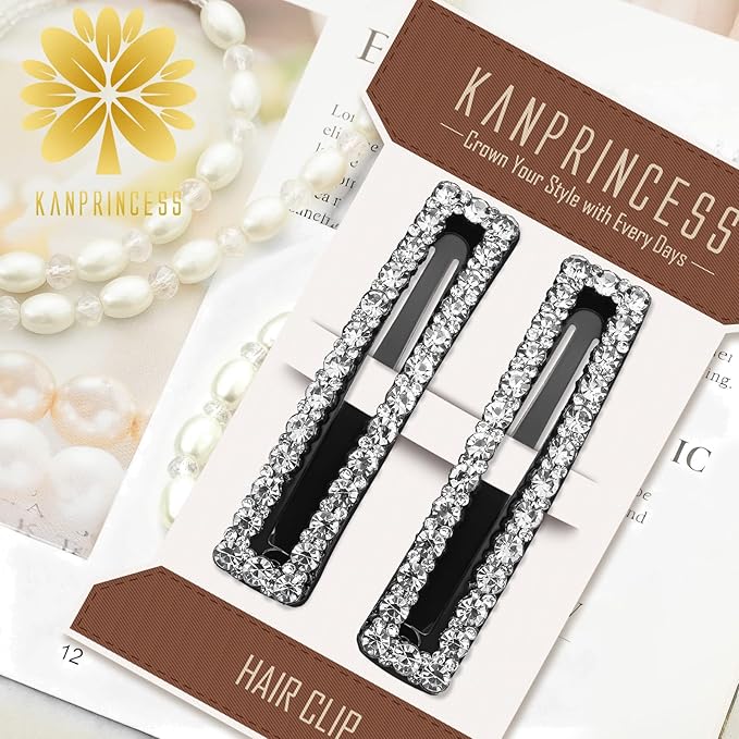 Kanprincess Rhinestone and Crystal Hair Clips 2-Pack, Sparkly Barrettes & Elegant Bling Accessories for Women & Girls(set 3)