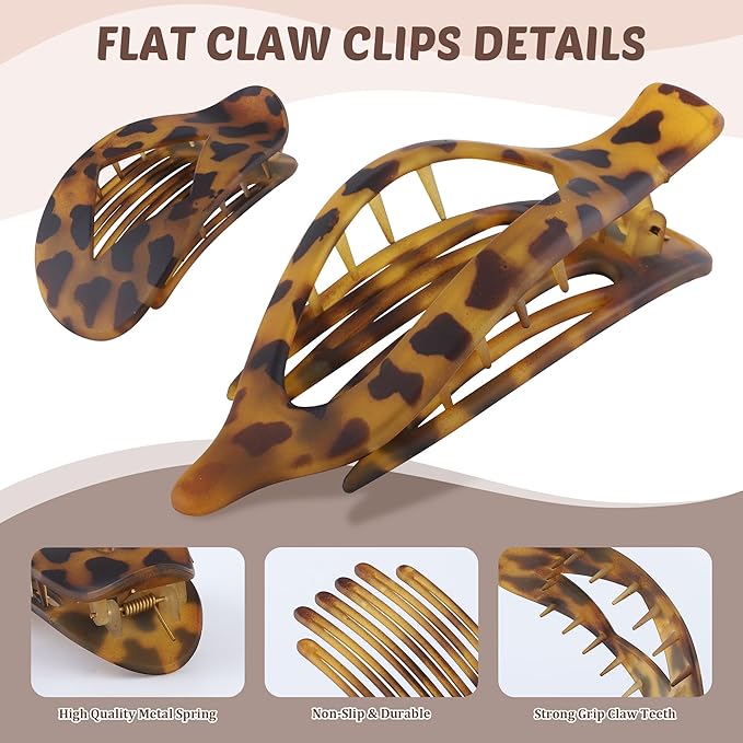 Lourny 6PCS Flat Claw Clips for Women French Flat Hair Clips for Thin Hair