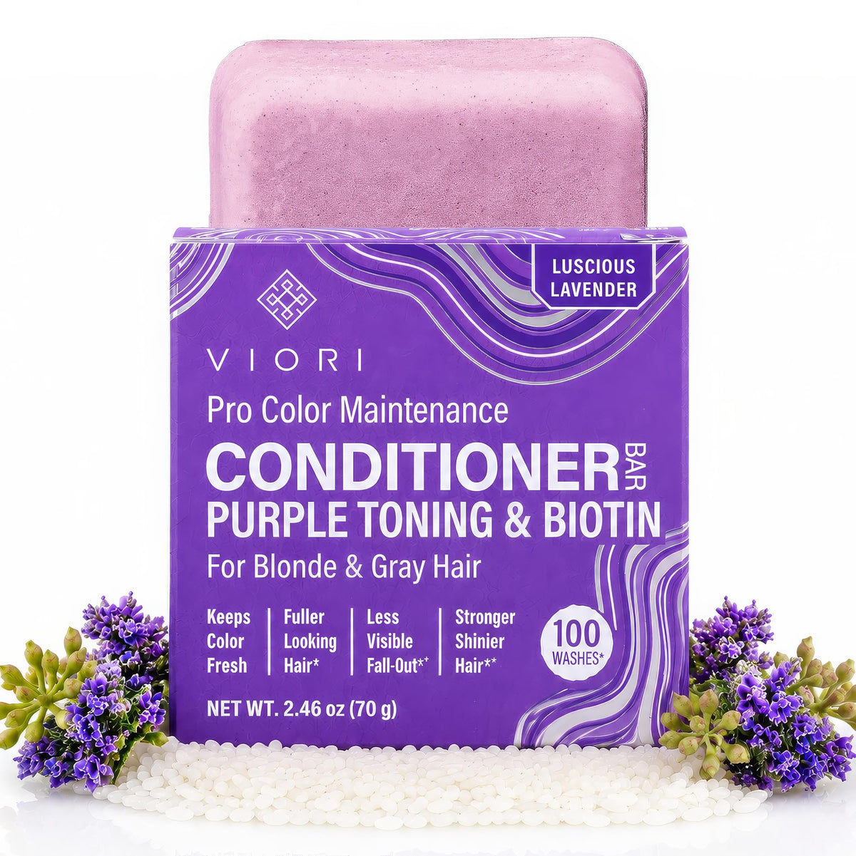 Viori Purple Conditioner Bar - Handcrafted with Longsheng Rice Water & Natural Ingredients - Blonde Hair Toner to Neutralize Brassy Tones