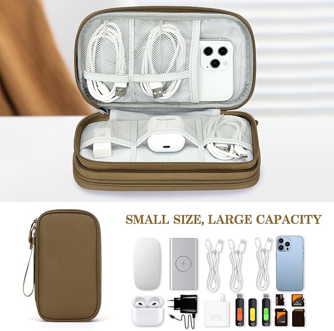 FYY Electronic Organizer, Travel Tech Pouch Bag, Medium, Brown