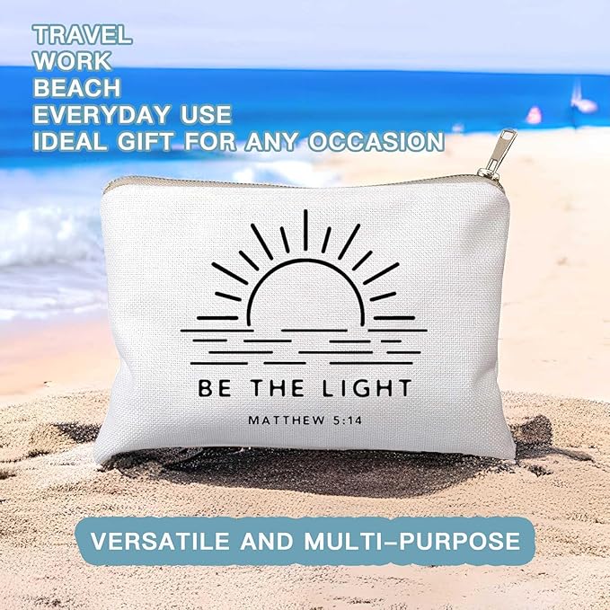 HubbgDesign Christian Gifts for Women, Be The Light Matthew 5:14 Makeup Bag, Bible Verse Cosmetic Pouch, Travel Toiletry Organizer for Purse, Religious Gift for Church Retreat, Bible Study, Friends