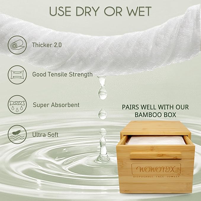 WOWOTEX THICKER Disposable Face Towels Ultra Soft Large Dry Wipes 50 Count