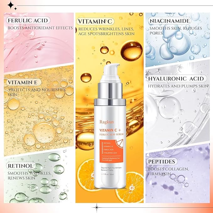 Ragkun Vitamin C Brightening Serum for Face, Super Vitamin C for Women Men, Firming Anti Aging Wrinkle 2