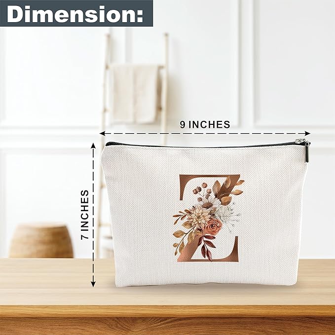 YKYENR A-Z Boho Personalized Cosmetic Bag-Floral Cotton Letter Makeup Bag With Zipper-Artistic Cosmetic Bag For Travel-Bride,Birthday Gift For Women Daughter Friends-Women Makeup Organizer-A26