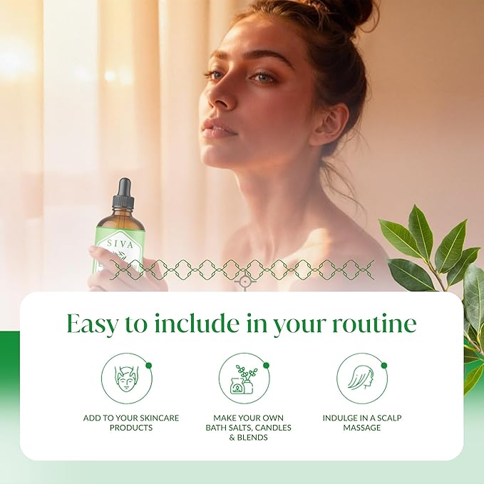 Siva Camphor Essential Oil 4 Fl Oz – for Diffuser, Skin & Hair Care – Ideal for Massage & DIY Blends- with Dropper