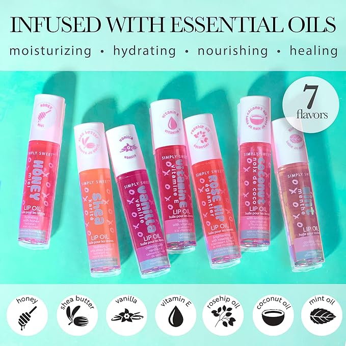 7pc High Shine Lip Glow Oil Collection - Hydrating Roll-On Rollerball Lip