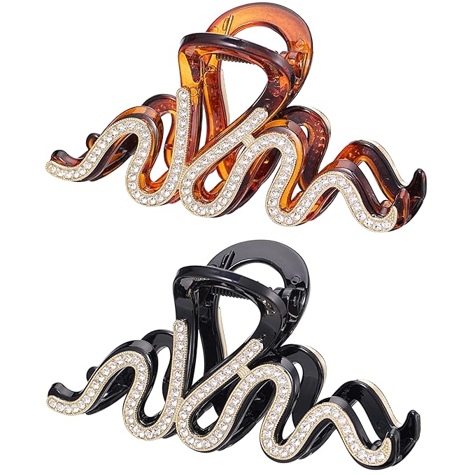 SINIDE Crystal Hair Clips, Rhinestone Claw Clips Nonslip Acrylic Jaw Clip for Thin Long Hair, Fashion Elegant Clamps Accessories for Women Ladies Strong Hold Barrette for Styling (2 Pack)