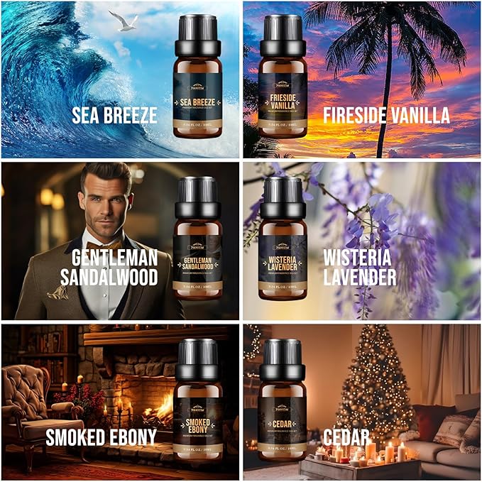 FUHITIM Fragrance Oil Charming Men's Set Diffuser Oil for Home（6 x 10 ML）