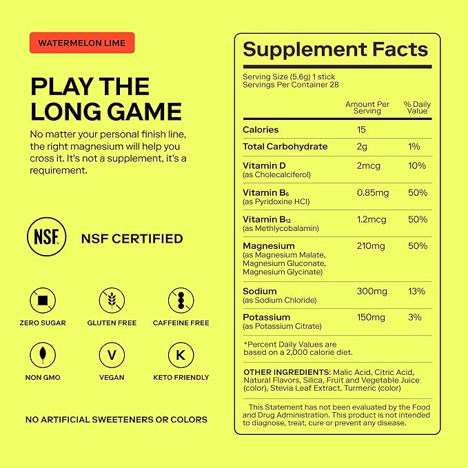 MAGNA Electrolytes Powder Drink Mix for Hydration, Energy & Focus Support with Magnesium L Threonate (7 Servings, Watermelon Lime)