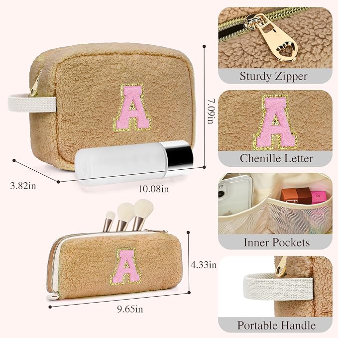 for Valentines Day Gifts, Personalized Initial Cosmetic Bag Pouch for Teen Girls, Preppy Makeup Travel Bags for Daughter Sister Girlfriend, Monogramed Make Up Pouch for Birthday Gifts - Brown O