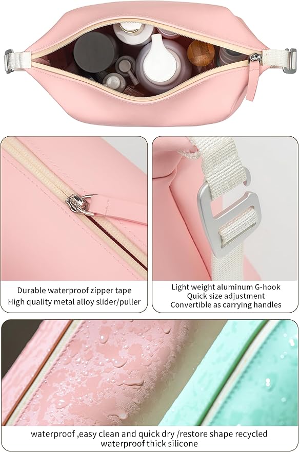 Onbagway 6"x9.84" 4.5L Silicone Toiletry Bag, Pink