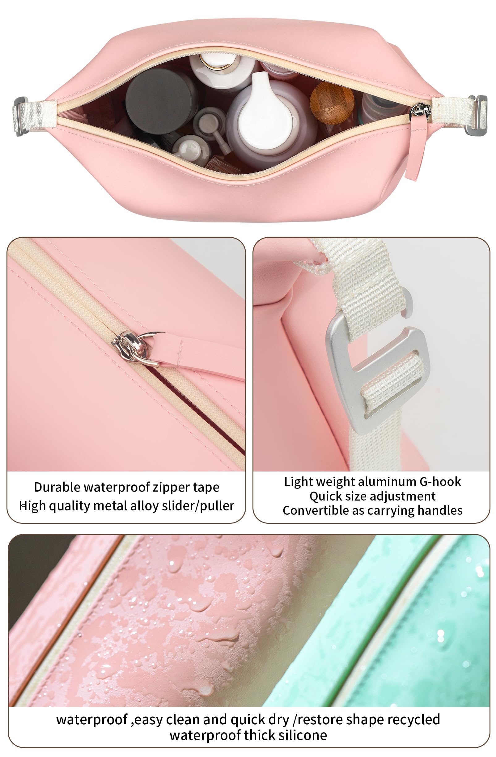 Onbagway 6"x9.84" 4.5L Silicone Toiletry Bag, Pink