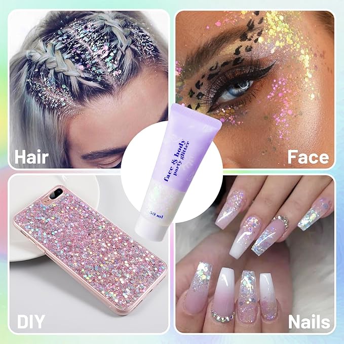 DAGEDA Iridescent Body Glitter Gel, Sparkly Hair Face Glitter Makeup