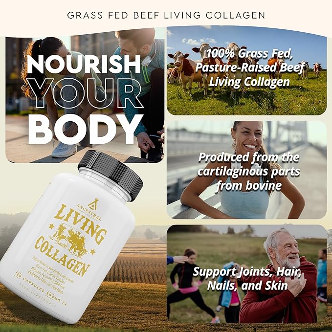 Ancestral Supplements Grass Fed Beef Living Collagen Capsules, 180 Ct