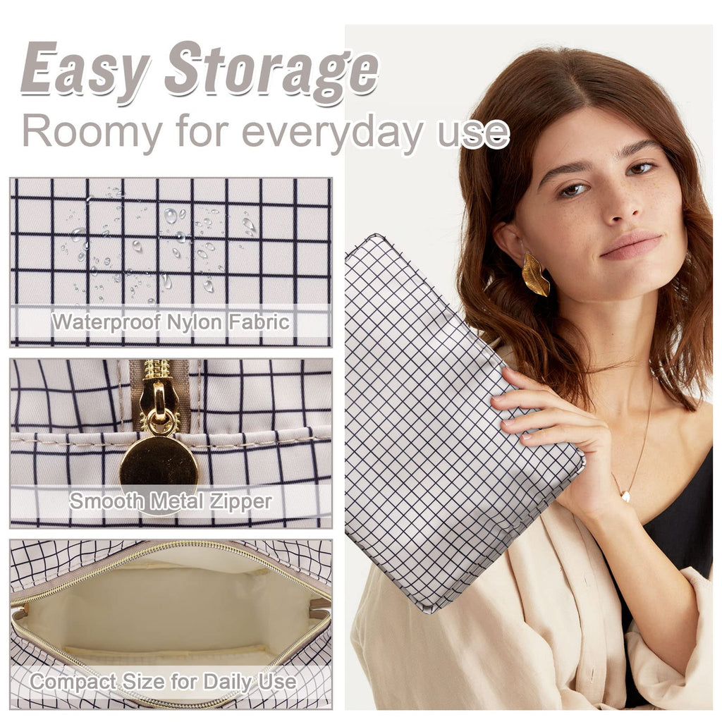 Nylon Large Checkered Makeup Bag Travel Pouch for Women, Big Preppy Makeup Bag Cute Cosmetic Zipper Pouch Purse,Waterproof Toiletry Bag Clutch Makeup Brush Organizer Pouch for Ladies Girls(Checkered)
