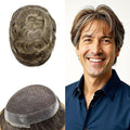 F M FACE MIRACLE NEW YORK Mens Toupee Human Hair Piece French Lace Toupee for Man Hair System Indian Human Hair Replacement Systems V-Looped PU Front Hairpieces 7"X9" #630 Light Brown with 30% Gray
