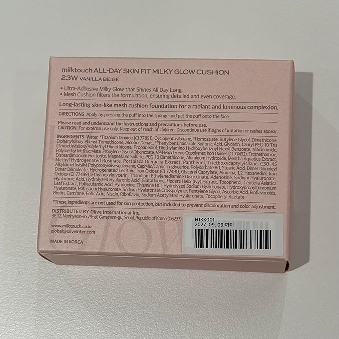 milktouch Cushion Foundation, 24H Flawless Skin, Radiant Shine, No Oxidation, Long-Lasting, Non-Creasing, 60% Hydrating Skincare Infused Korean (23W Vanilla Beige)