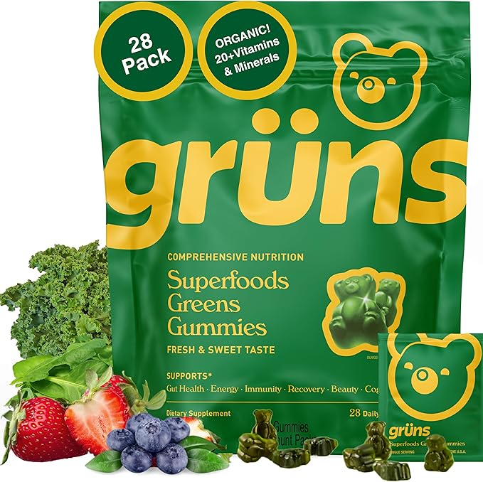 Adult Greens Gummies & Daily Multivitamin, Prebiotic Fiber, 28 ct