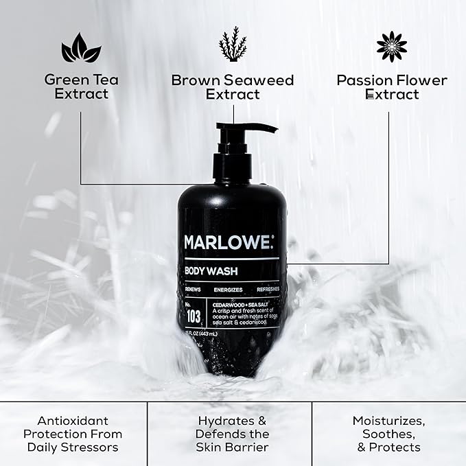 MARLOWE. Men's Body Wash, Refreshing Shower Gel, Cedarwood, 15 oz Pump