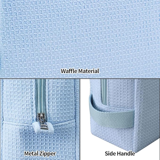 DYSHAYEN Small Waffle Makeup Bag for Travel, Blue