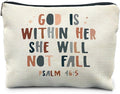 RYYCDOI God is Within Her She Will not Fall Cosmetic Bag, Christian Gifts for Women, Bible Verse Gifts, Christian Makeup Bag, Religious Gifts for Christian Woman Cosmetic Bag Toiletry Bag