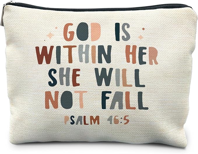 RYYCDOI God is Within Her She Will not Fall Cosmetic Bag, Christian Gifts for Women, Bible Verse Gifts, Christian Makeup Bag, Religious Gifts for Christian Woman Cosmetic Bag Toiletry Bag