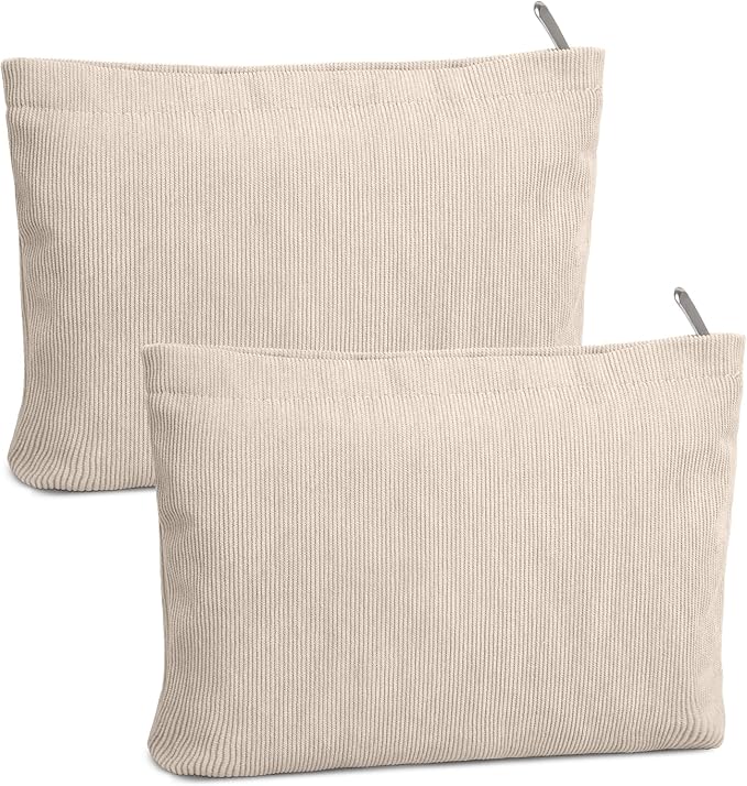 FITDON 2PCS Cosmetic Bags for Women Makeup Bag for Purse Small Corduroy Makeup Pouch Travel Make Up Bag with Zipper Toiletry Bag Organizer, Beige