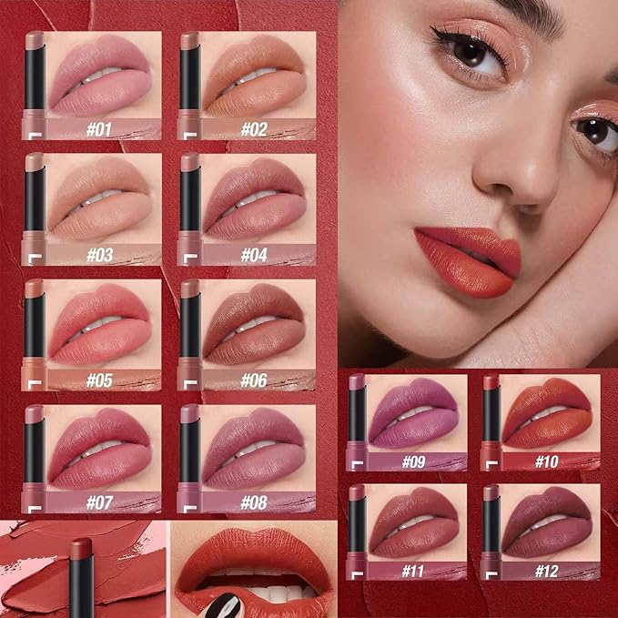 TWLBXMG Matte Lipstick Single, Long Lasting Waterproof Velvet Lipsticks, High Pigment Non-Stick Cup Not Fade Lipstick for Women，Quick Makeup Lightweight Portable 11#