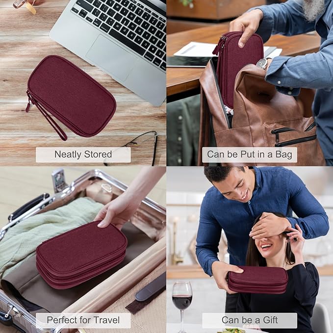 FYY Electronic Organizer, Travel Tech Pouch Bag, Cable Organizer Wine Red