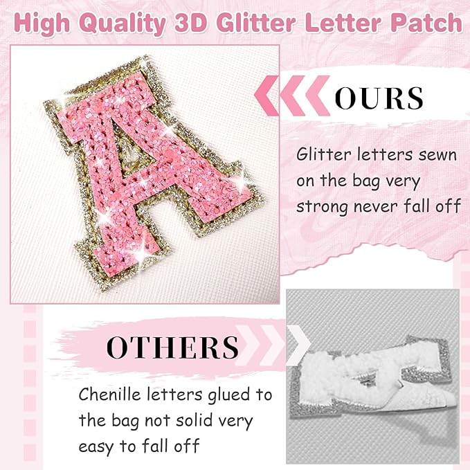 Small Initial Patch Makeup Bag Personalized Gifts Make Up Bag,White Cute PU Leather Glitter Letter Cosmetic Bag with Zipper,Trendy Portable Travel Toiletry Pouch,Preppy Stuff for Teen Girls Women D