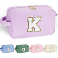 YOOLIFE Girlfriend Gifts Makeup Bags - Initial Makeup Bag Travel Makeup Bag with Zipper Small Makeup Brush Bag Corduroy Makeup Bag Sister Birthday Gifts Bridesmaid Proposal Gifts for Women Letter K