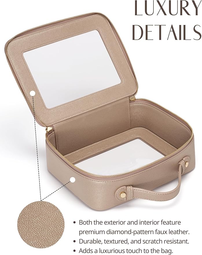 Popvibe Clear Makeup Bag Travel Cosmetic Case Transparent Toiletry Bag with Zipper, Portable Make Up Organizer Traveling Compact Car Bag for Essentials, Gold, Medium and Large