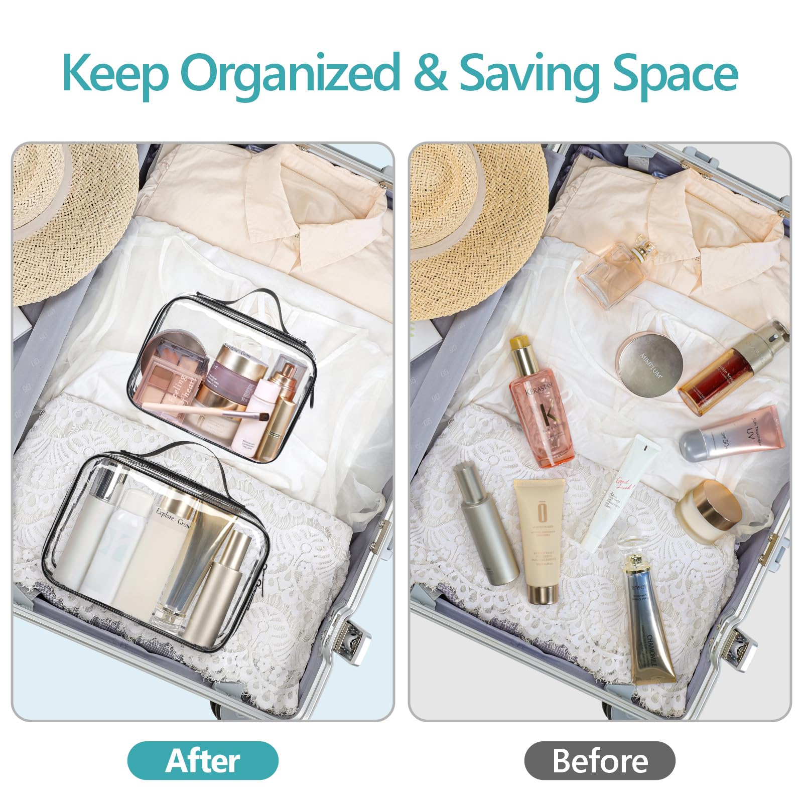 PACKISM Clear Makeup Bag Travel - TSA Approved Toiletry Bag, 2 Pack Black