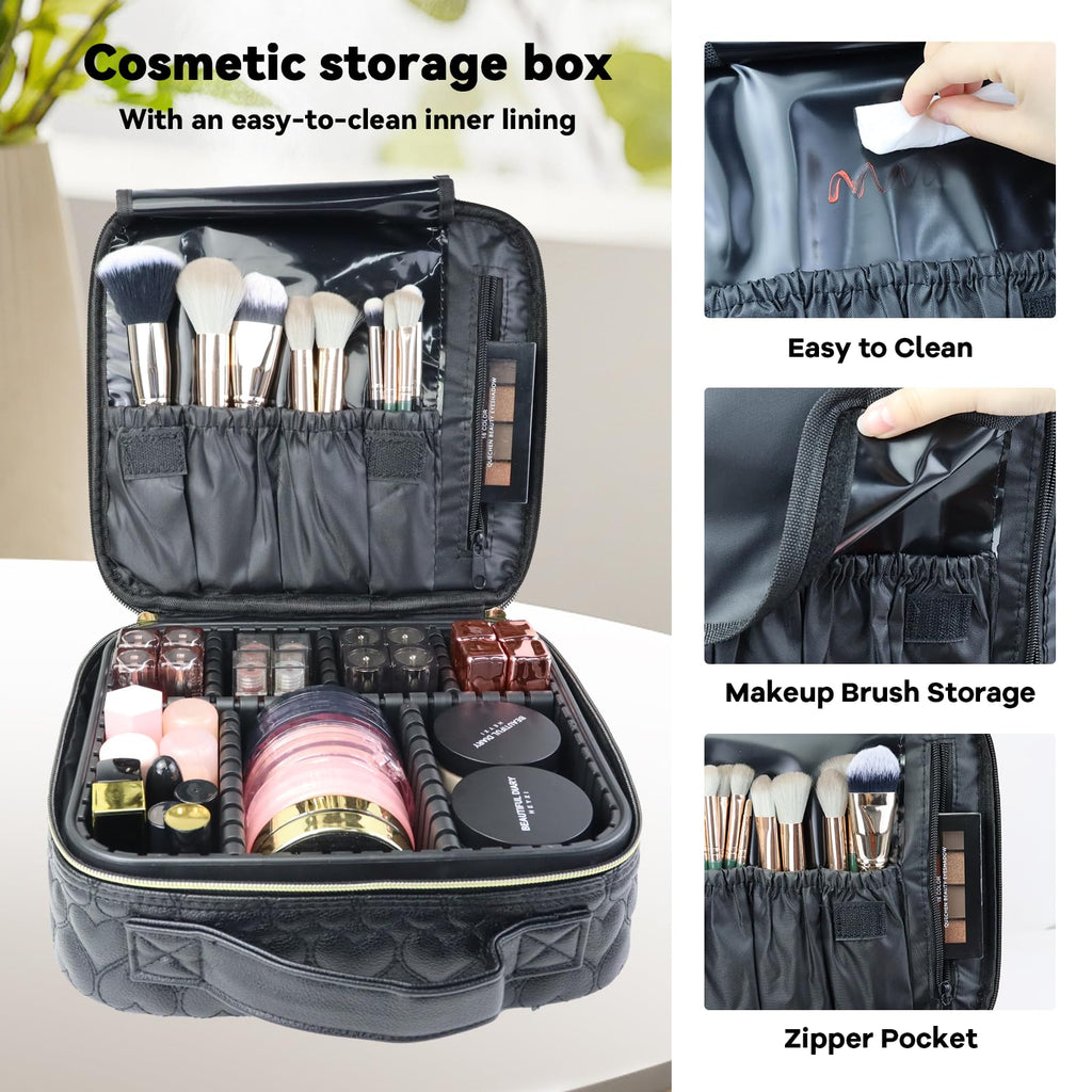 SLUMAZI Travel Makeup Bag Makeup Cosmetic Train Case Organizer Portable Storage Bag with Adjustable Dividers for Cosmetics Makeup Brushes Toiletry Jewelry Heart Pattern