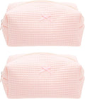 PAZIMIIK Cozy Makeup Bag for Women,Zipper Cosmetic Pouch,Waffle Pink,2 Pack