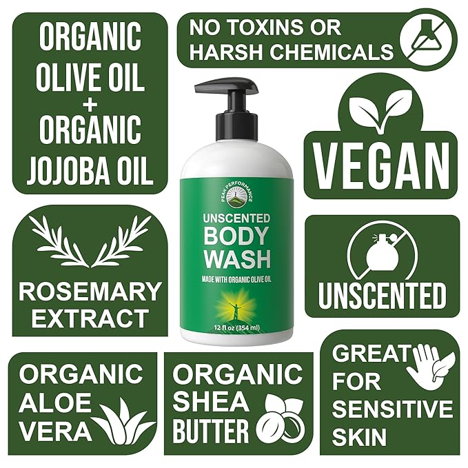 Peak Performance Pure Unscented Body Wash Made with Organic Ingredients