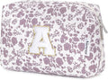 Narwey Initial Makeup Bag, Graduation Gifts for Teen Girls kids Tween, Trendy Stuff 6-18 Years Old, Personalized Travel Cosmetic Bag, Birthday Teacher Bridesmaid Mom Gifts for Women (Pink Flower A)