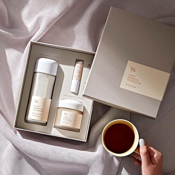 Dr.Ceuracle Vegan Kombucha Tea Essence and Gel Cream - Korean Skincare Gift Set for Holiday (Special Set)