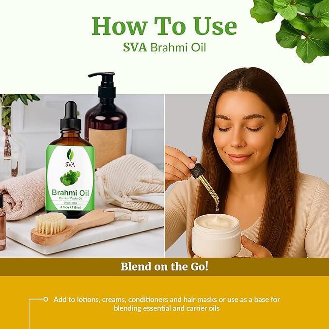 SVA Brahmi Oil - 4 Fl Oz - for Face, Skin Care, Hair Care, Scalp Massage & Body Massage – Carrier Oil with Dropper