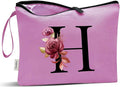 Vavabox A-Z Personalized Makeup Bag, Birthday Gifts for Women Mom, Gifts for Best Friend, Bride Bridesmaid Cosmetic bag (H, 07-Purple)