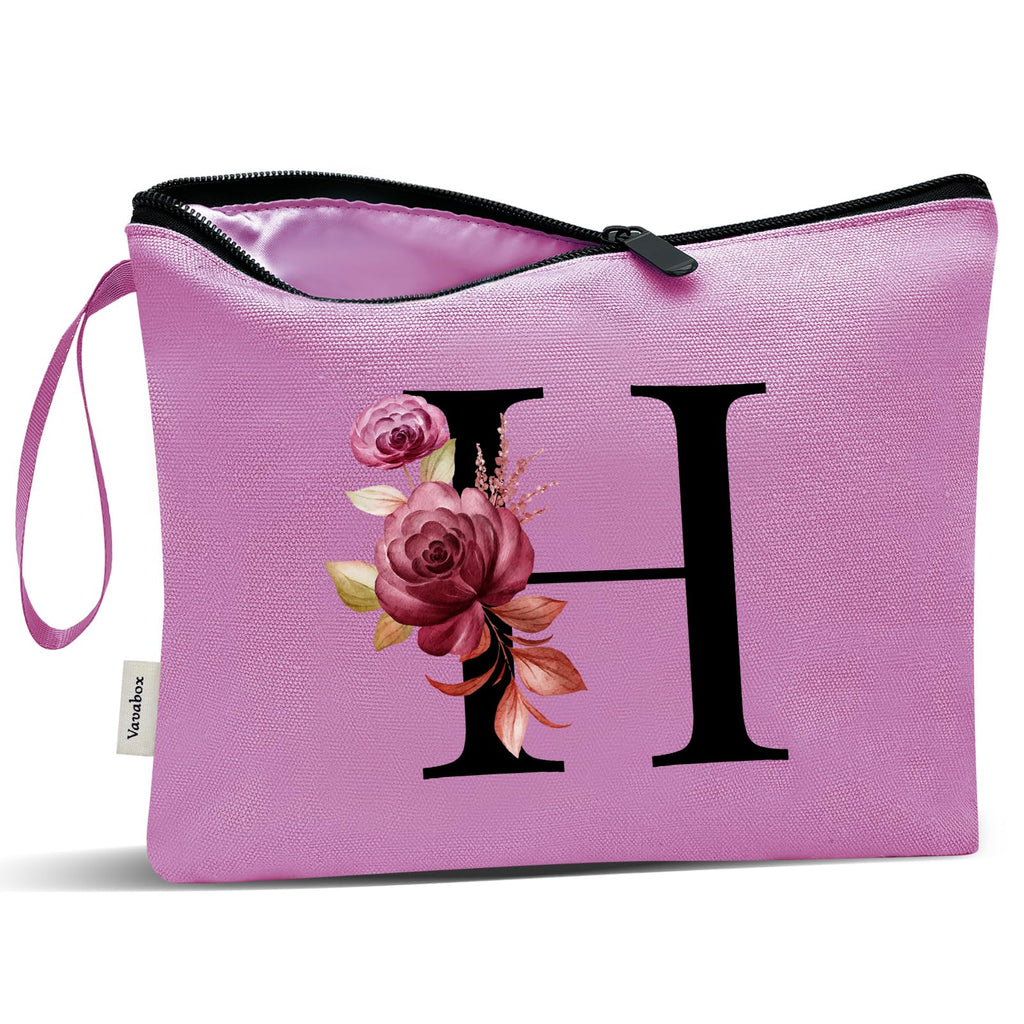 Vavabox A-Z Personalized Makeup Bag, Birthday Gifts for Women Mom, Gifts for Best Friend, Bride Bridesmaid Cosmetic bag (S, 07-Purple)