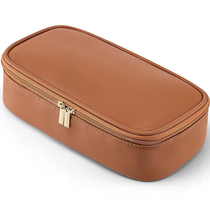 VLANDO Cosmetic Travel Bag with Separate Brush Storage,Brown