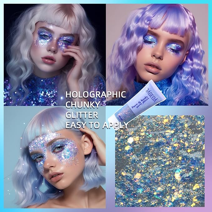 DAGEDA Mermaid Body Glitter Gel, Sparkly Hair Face Glitter Makeup