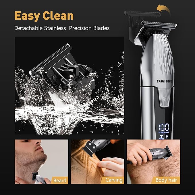 FADEKING® Professional Hair Clipper and Beard Trimmer Kit for Men, Cordless Hair Cutting & Grooming Set with Zero Gap T-Blade Trimmer, Barber Hair Trimmer for Home Use, Mens Grooming Gift for Men