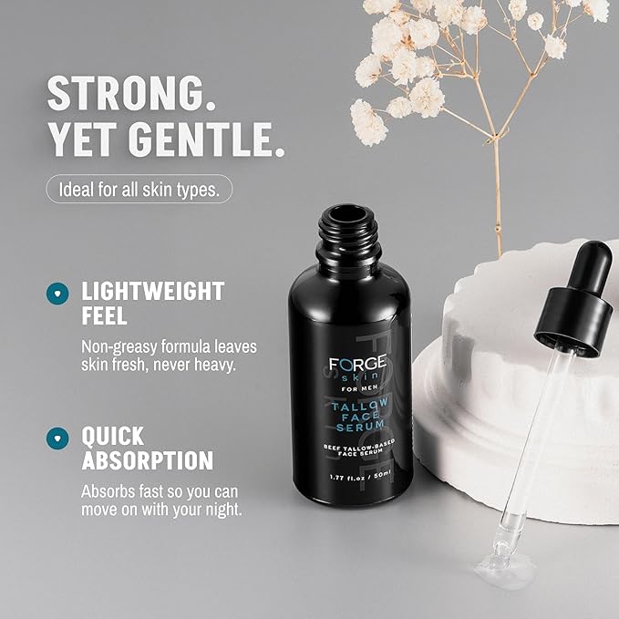 FORGE SKIN Night Beef Tallow Serum for Men [TALLOW-BASED] - Facial Essence for Face Wrinkles with Essential Oils - Natural Green Tea Skincare for Radiance and Skin Hydration (1.7 OZ)