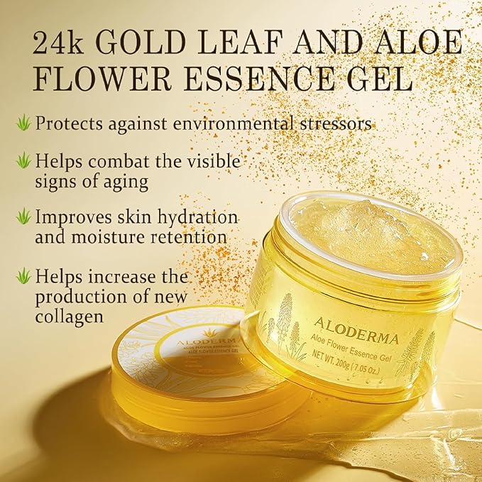 Aloderma 24K Gold Aloe Flower Essence Gel, Age-Defying & Hydrating, 7oz x 3